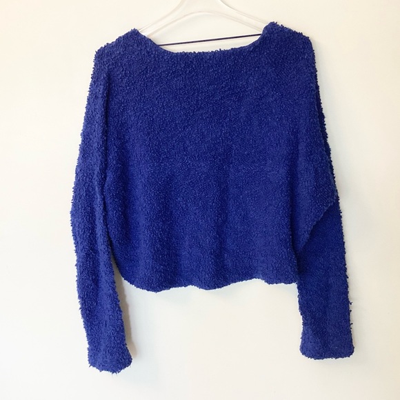 Free People Popcorn Knit Cropped V-Neck Sweater - Blue - S - Picture 4 of 7